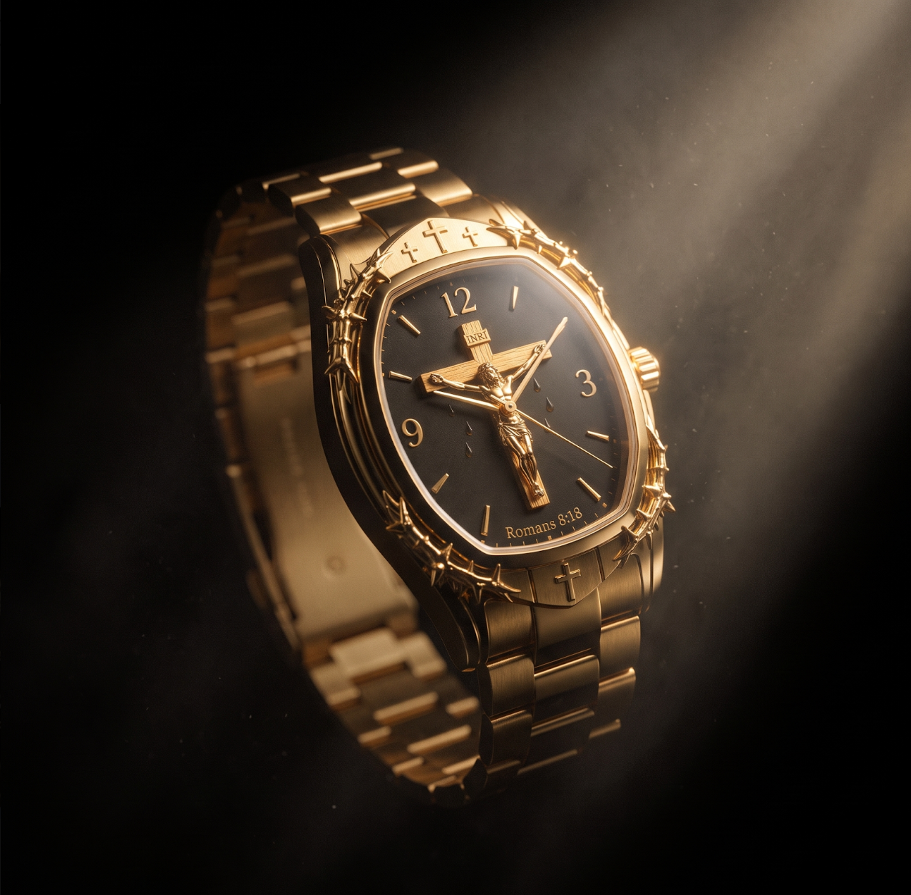Gold Kelric watch with Romans 8:18 dial