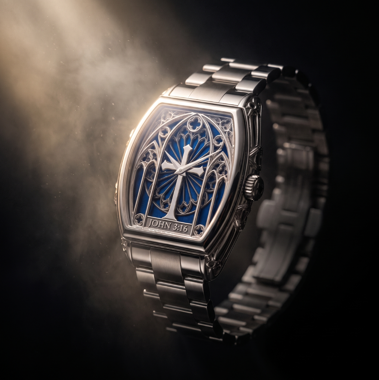 Silver Kelric watch with blue John 3:16 dial